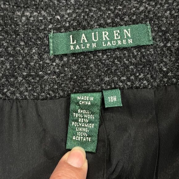 Lauren Ralph Lauren Women's Wool Blend Button-Up Jacket Black Charcoal Size 18W - Picture 8 of 12